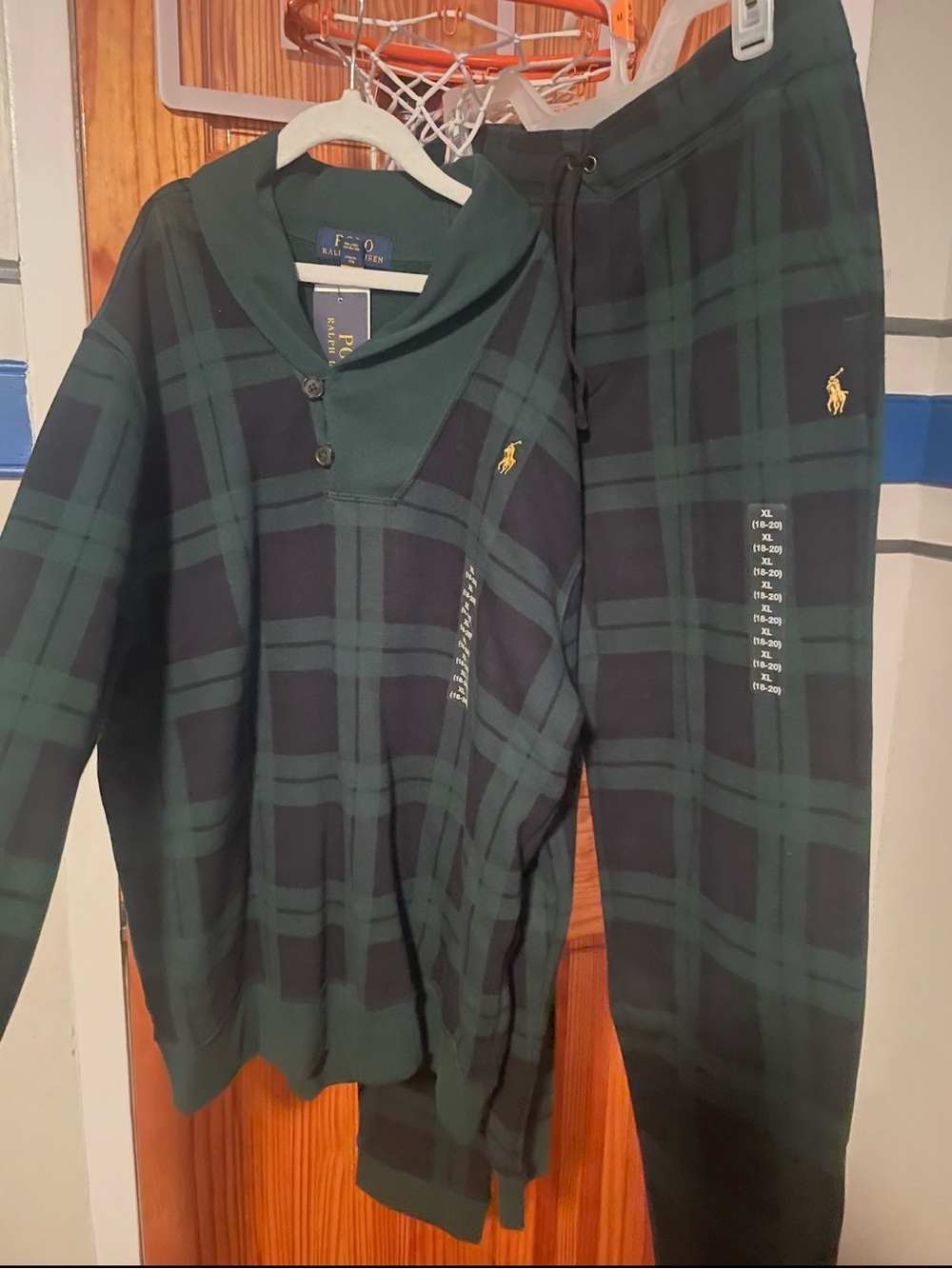 Polo by Ralph Lauren Green and Navy Plaid Kids Set
